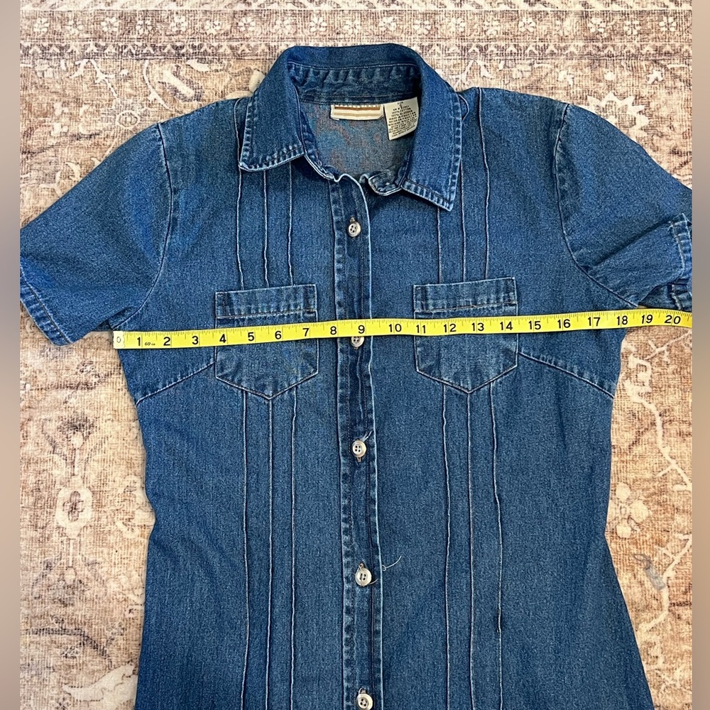 Expressions 90s Vintage Denim Button Front Midi Dress Small 100% Cotton Collared - Picture 9 of 11